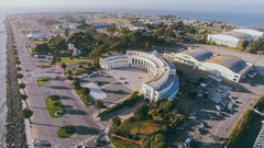 An aerial view of a city, most likely taken by a drone