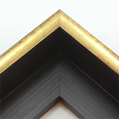 This glossy gold canvas floater frame has a U-shaped scoop face (just over 1/2 " wide) with bronze distressed scratching on the outer edges. The drop edge is black with a subtle, lined texture.

1-1/2 " rabbet depth: ideal for 1-1/2 " gallery wrapped canvas of medium or large size.  This frame looks equally striking bordering oil or acrylic paint prints and photographic prints.