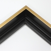 This gold and black floater frame features a slim 3/8 " profile with a stair step depth of rather 1-5/8 "es or 2 "es depending on where the artwork is positioned. This versatile frame creates the perfect modern finish for any artwork.